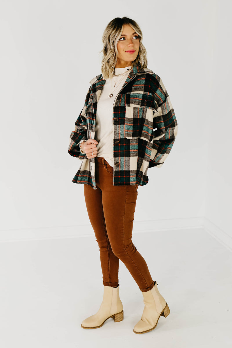 The Carissa Brushed Plaid Shacket - Brown Multi