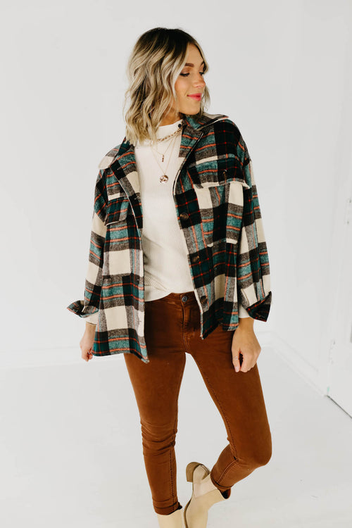 The Carissa Brushed Plaid Shacket - Brown Multi