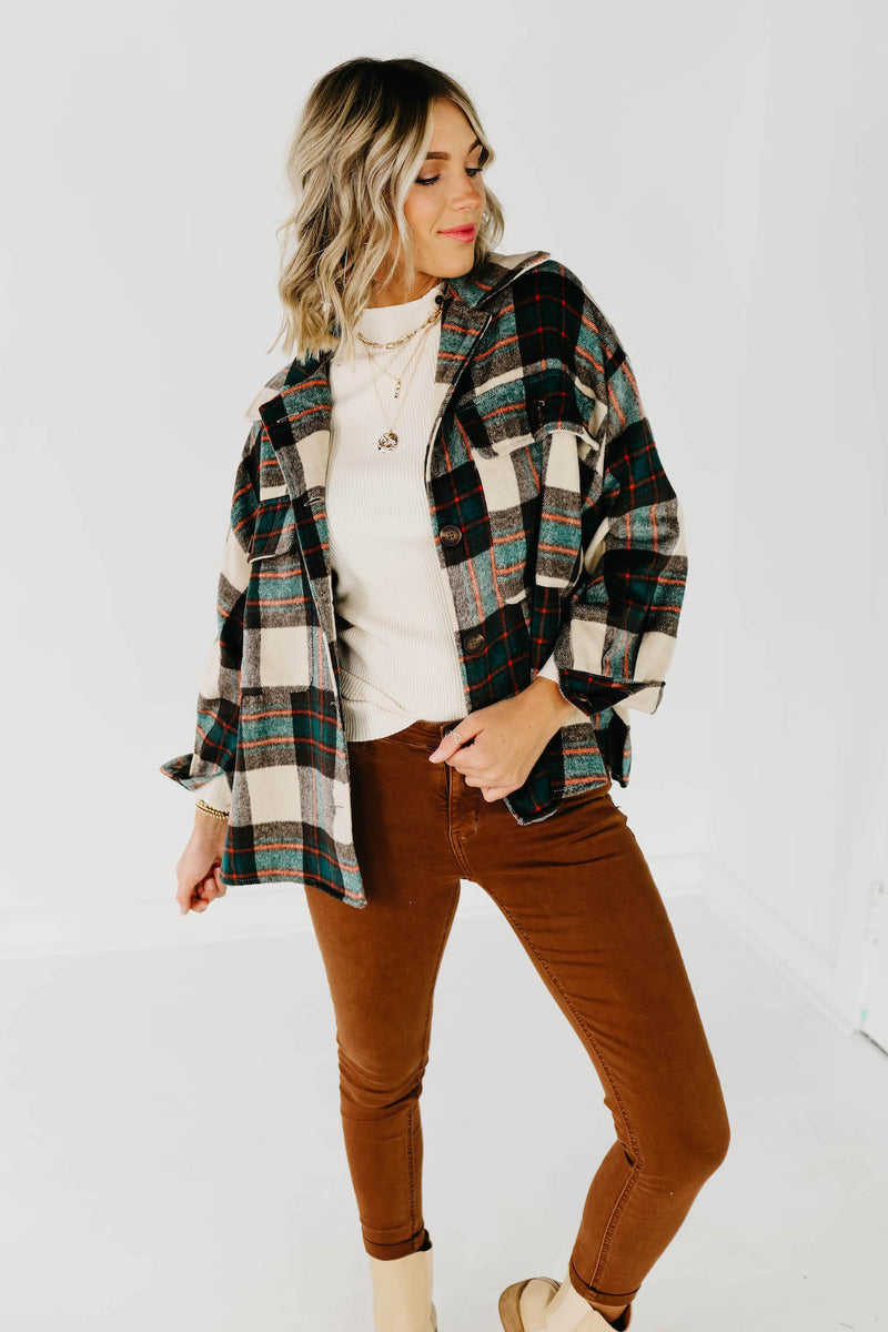 The Carissa Brushed Plaid Shacket - Brown Multi