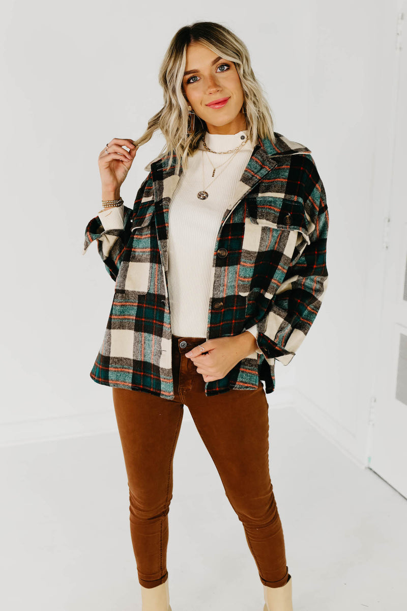 The Carissa Brushed Plaid Shacket - Brown Multi