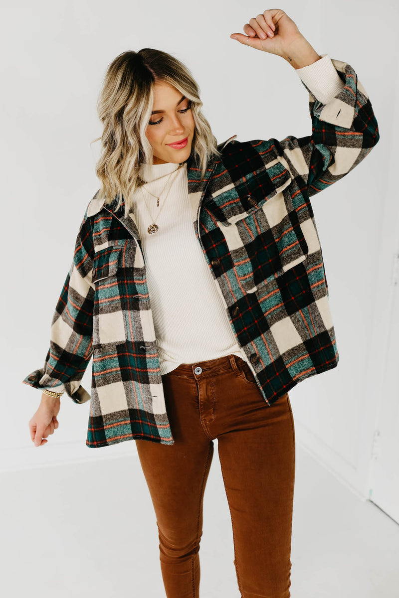 The Carissa Brushed Plaid Shacket - Brown Multi
