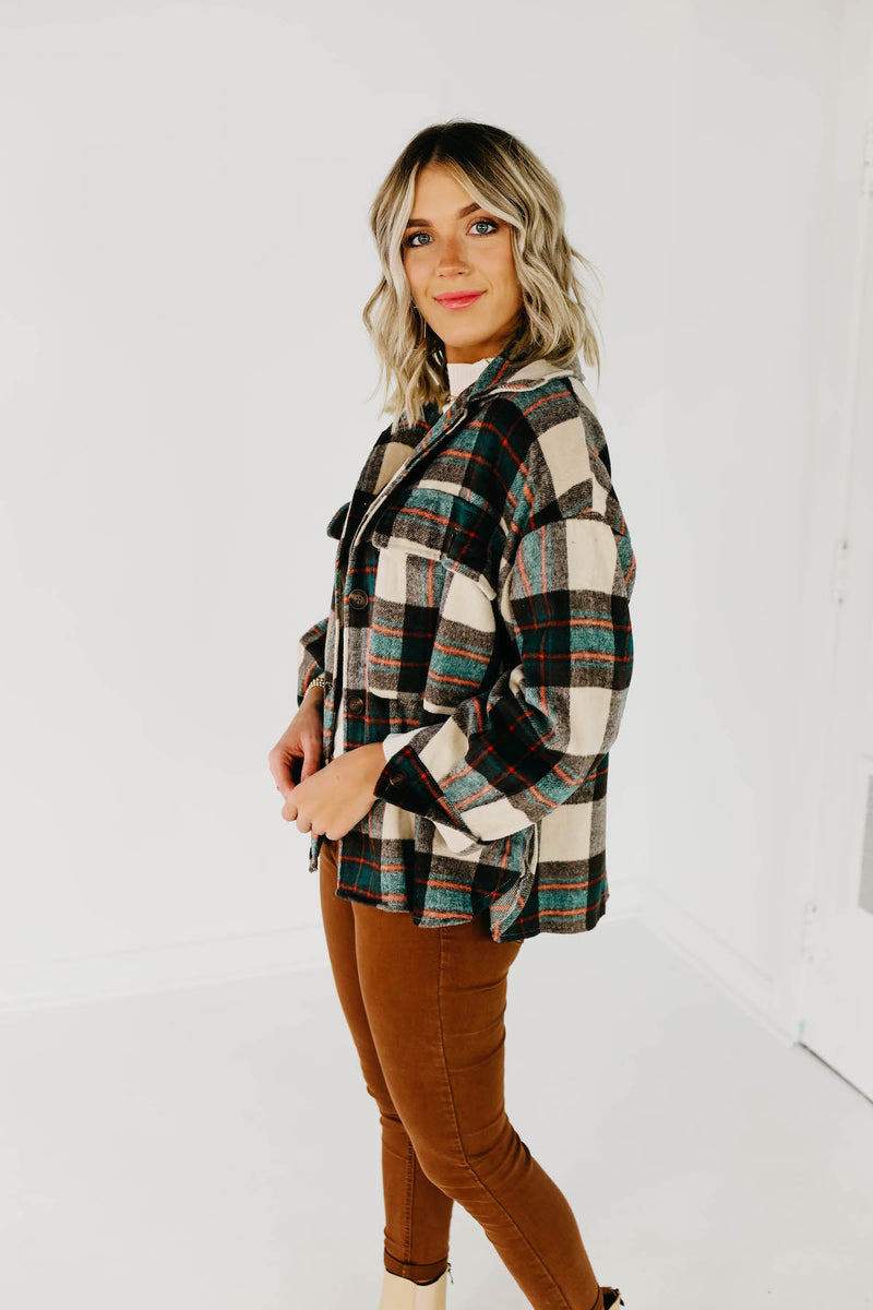 The Carissa Brushed Plaid Shacket - Brown Multi
