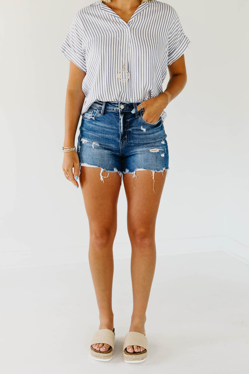 Vervet by Flying Monkey | The Cortney Distressed Stretch Mom Shorts