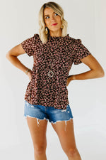 The Norah Ruffle Neck Top - Brown