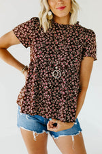 The Norah Ruffle Neck Top - Brown
