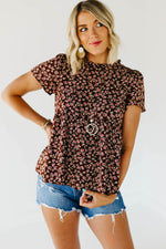 The Norah Ruffle Neck Top - Brown
