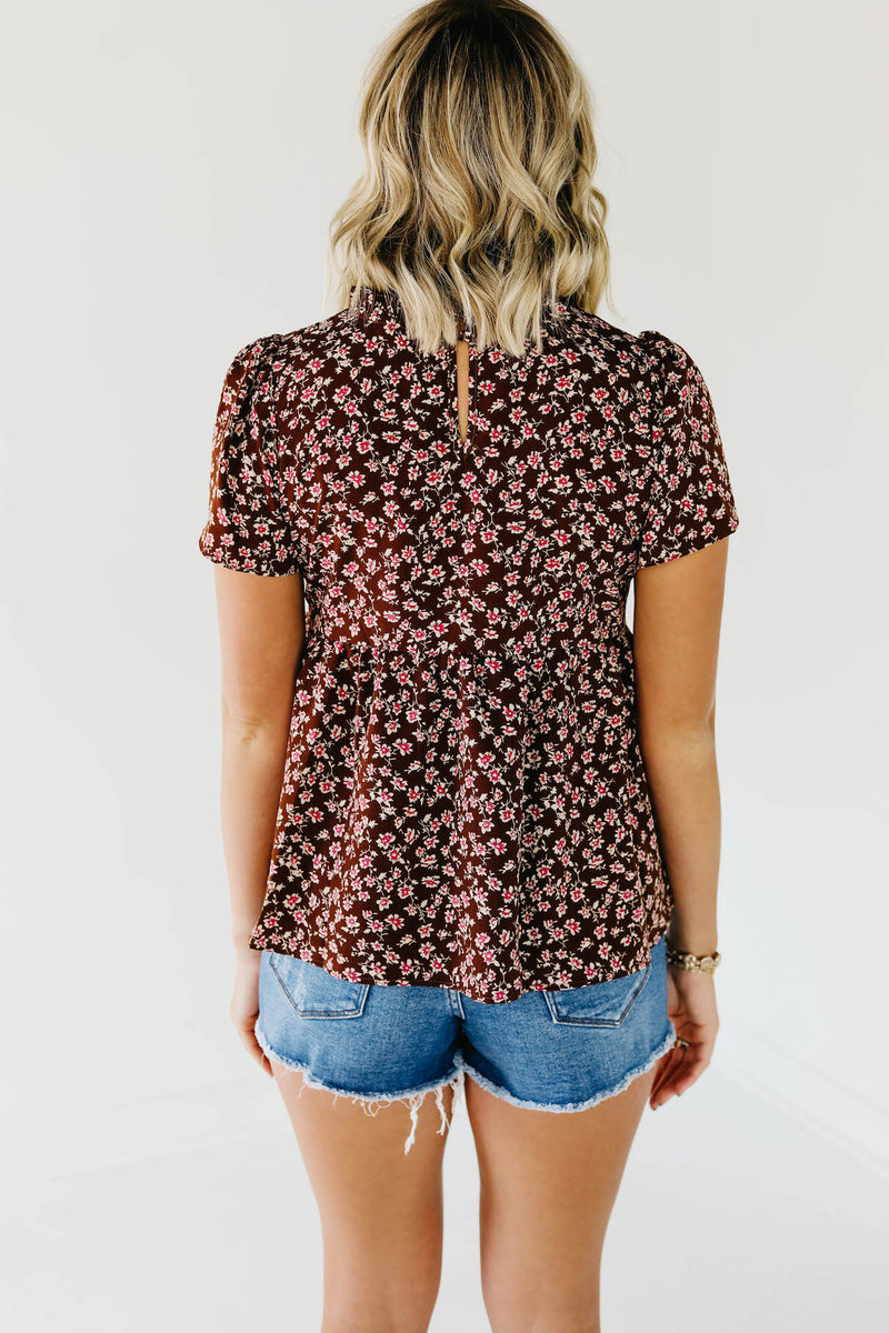 The Norah Ruffle Neck Top - Brown