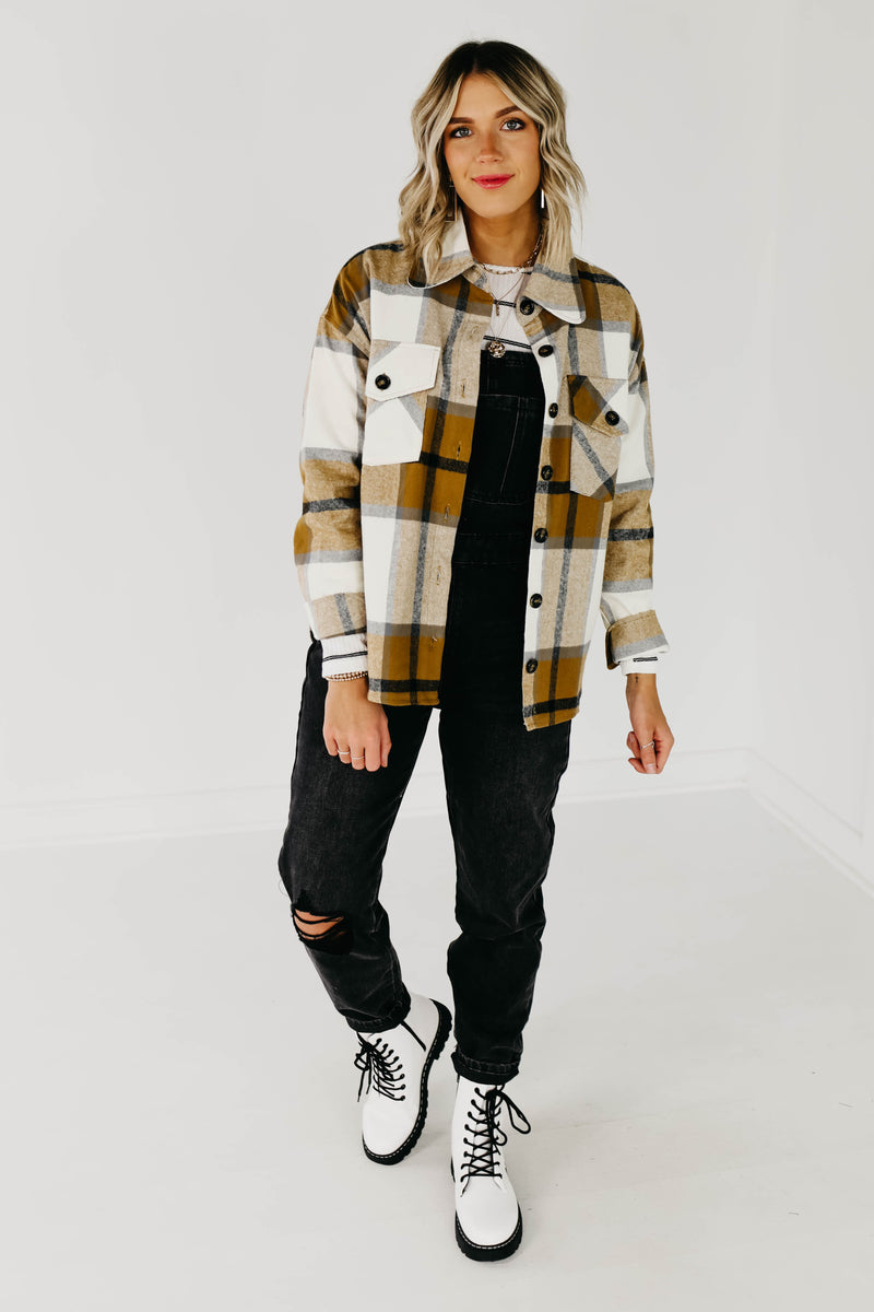 The Lia Plaid Shacket - Camel Multi