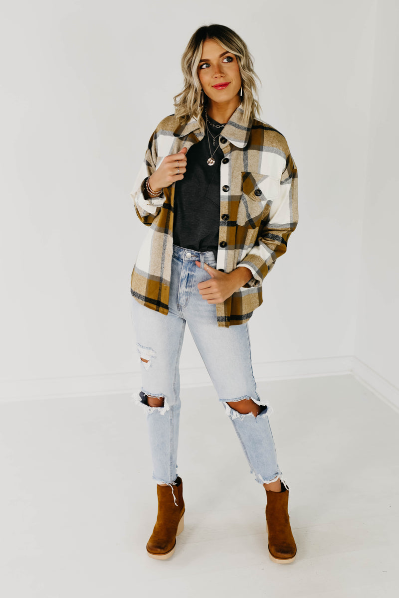 The Lia Plaid Shacket - Camel Multi