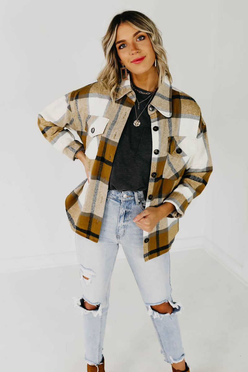 The Lia Plaid Shacket - Camel Multi