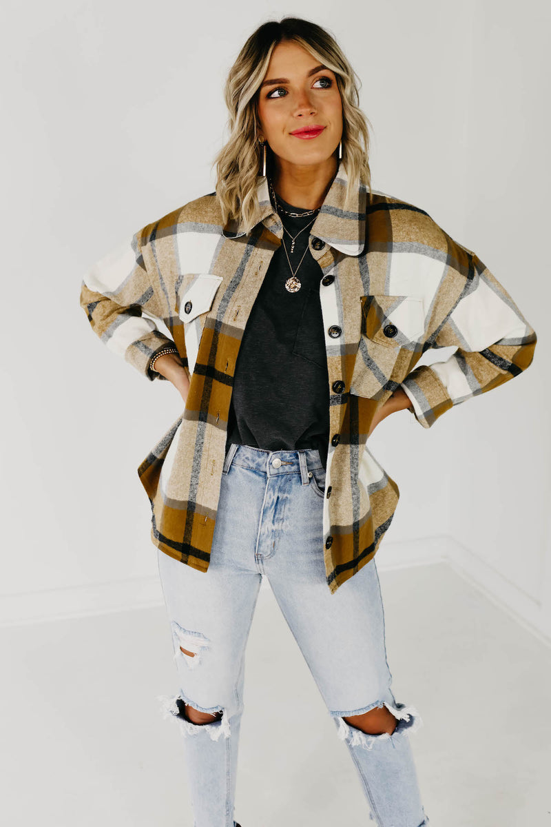 The Lia Plaid Shacket - Camel Multi