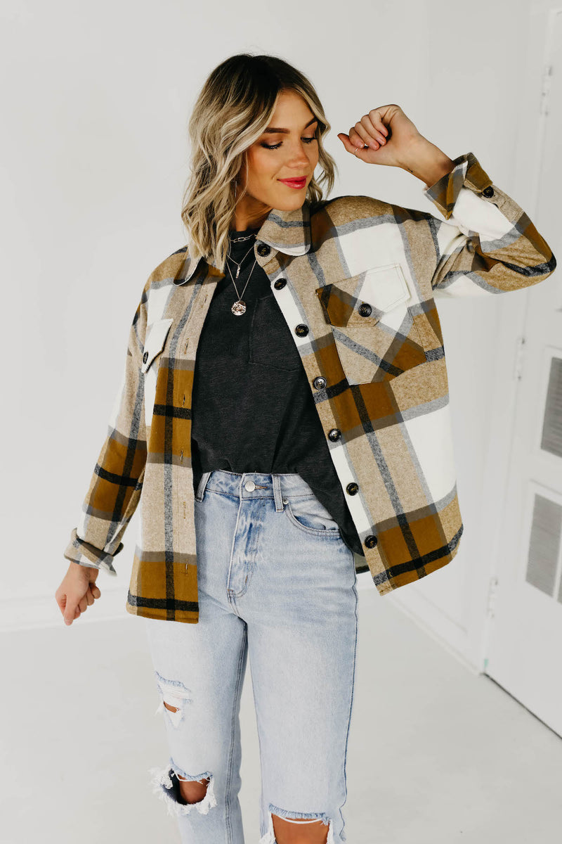 The Lia Plaid Shacket - Camel Multi