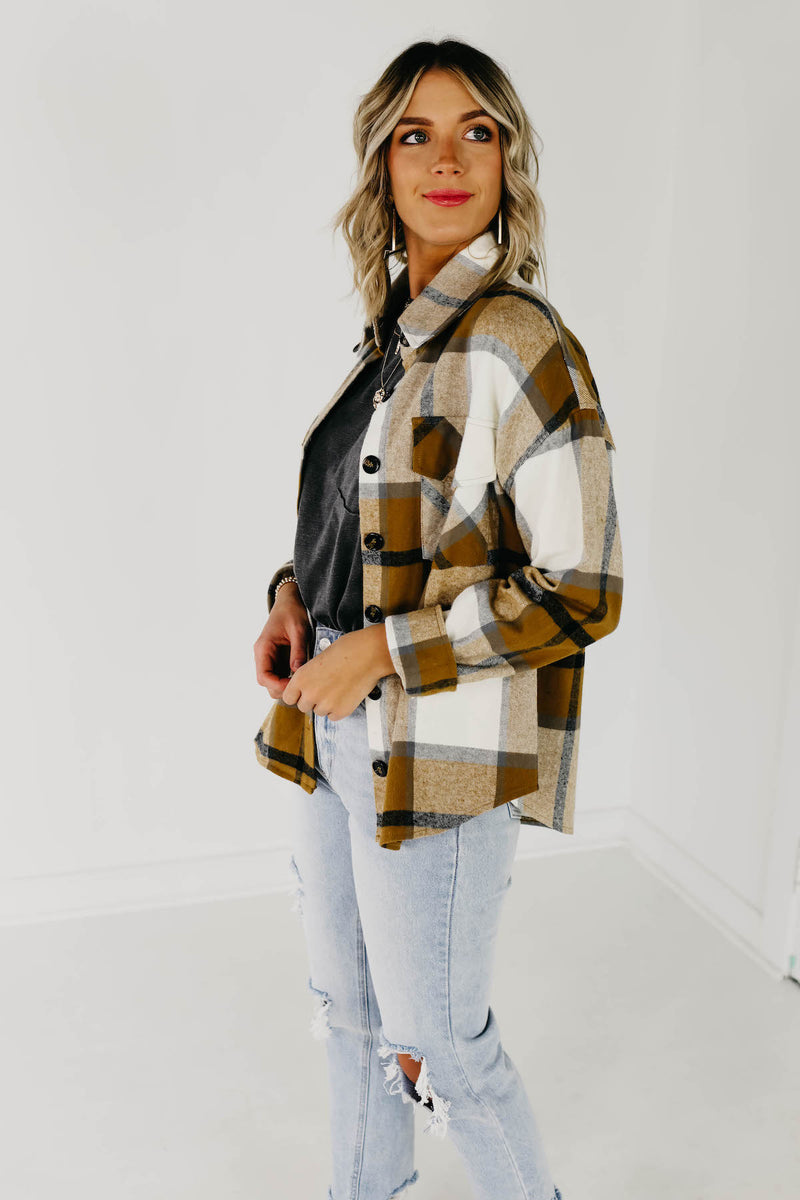 The Lia Plaid Shacket - Camel Multi