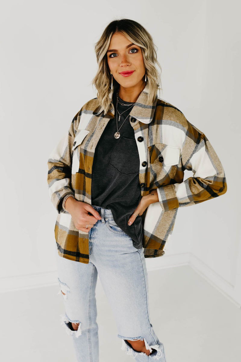 The Lia Plaid Shacket - Camel Multi