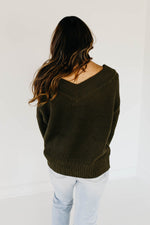 The Tucker V-Neck Waffle Sweater - Dusty Olive