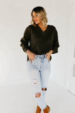 The Tucker V-Neck Waffle Sweater - Dusty Olive