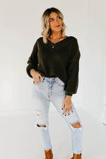The Tucker V-Neck Waffle Sweater - Dusty Olive