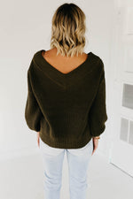 The Tucker V-Neck Waffle Sweater - Dusty Olive