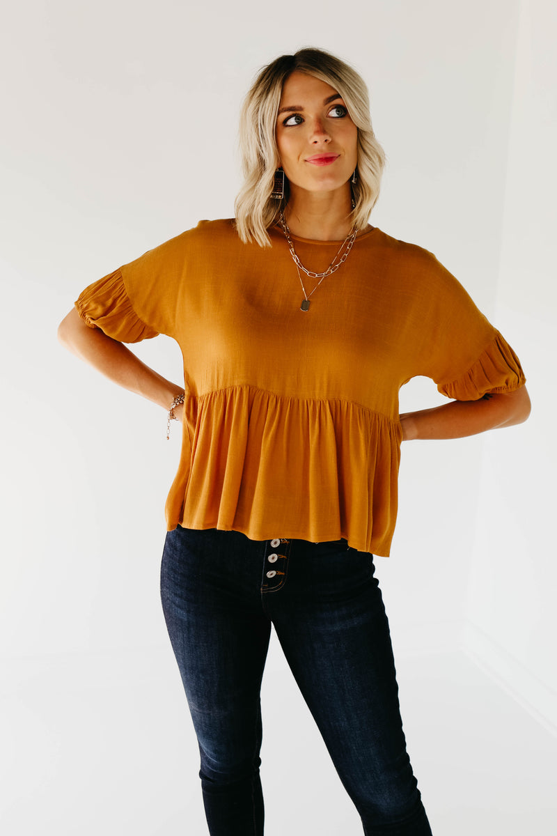 The Drew Peplum Top - Dark Mustard
