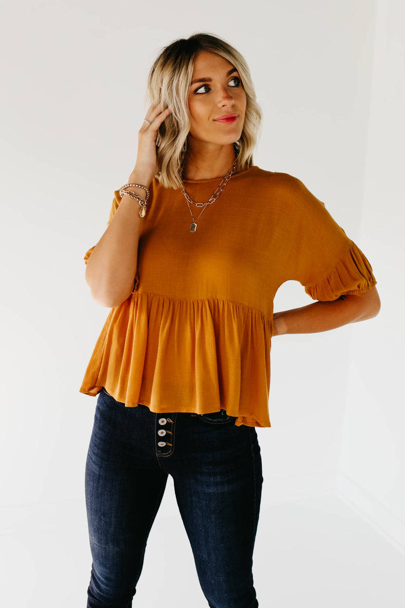 The Drew Peplum Top - Dark Mustard