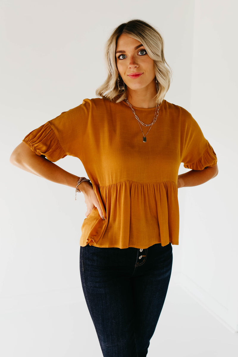The Drew Peplum Top - Dark Mustard