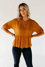 The Drew Peplum Top - Dark Mustard