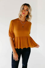 The Drew Peplum Top - Dark Mustard