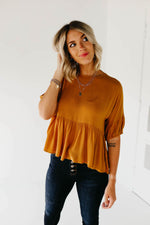 The Drew Peplum Top - Dark Mustard