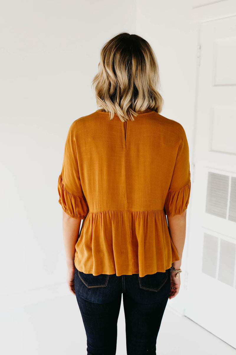 The Drew Peplum Top - Dark Mustard