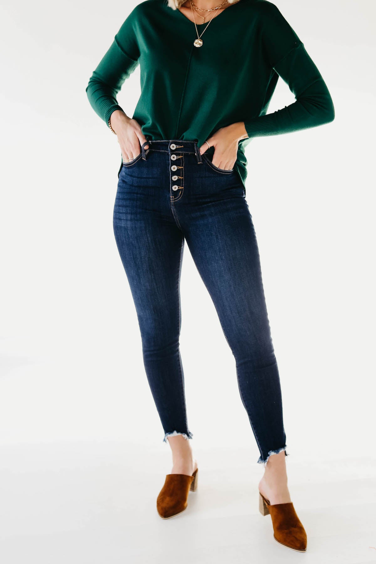 Kan Can 11 inch Button Front Dark Skinny Denim - KC7273D