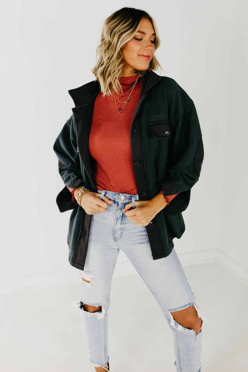 The Bryce Fleece Shacket - Charcoal