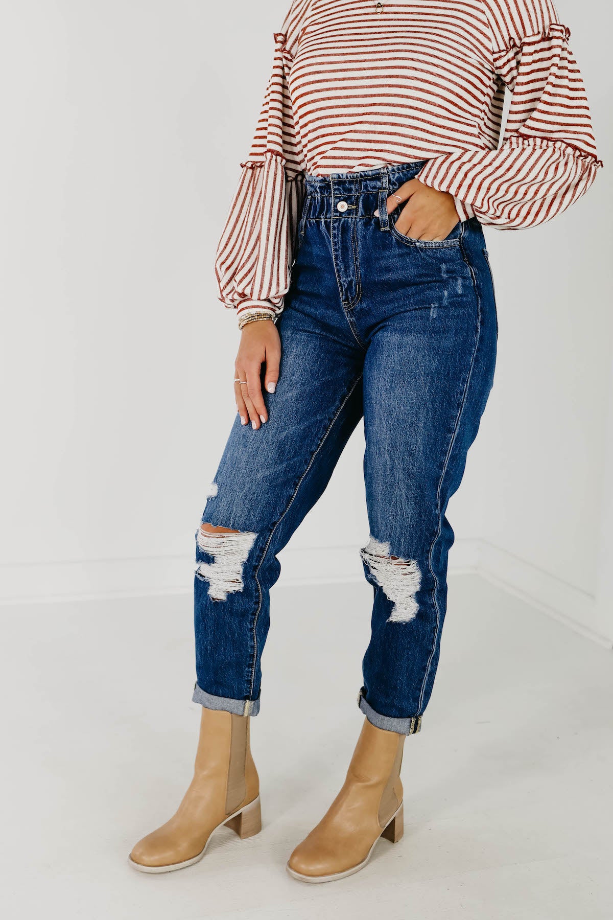 Kan Can High Rise Cuffed Paper Bag Jeans - KC5214M