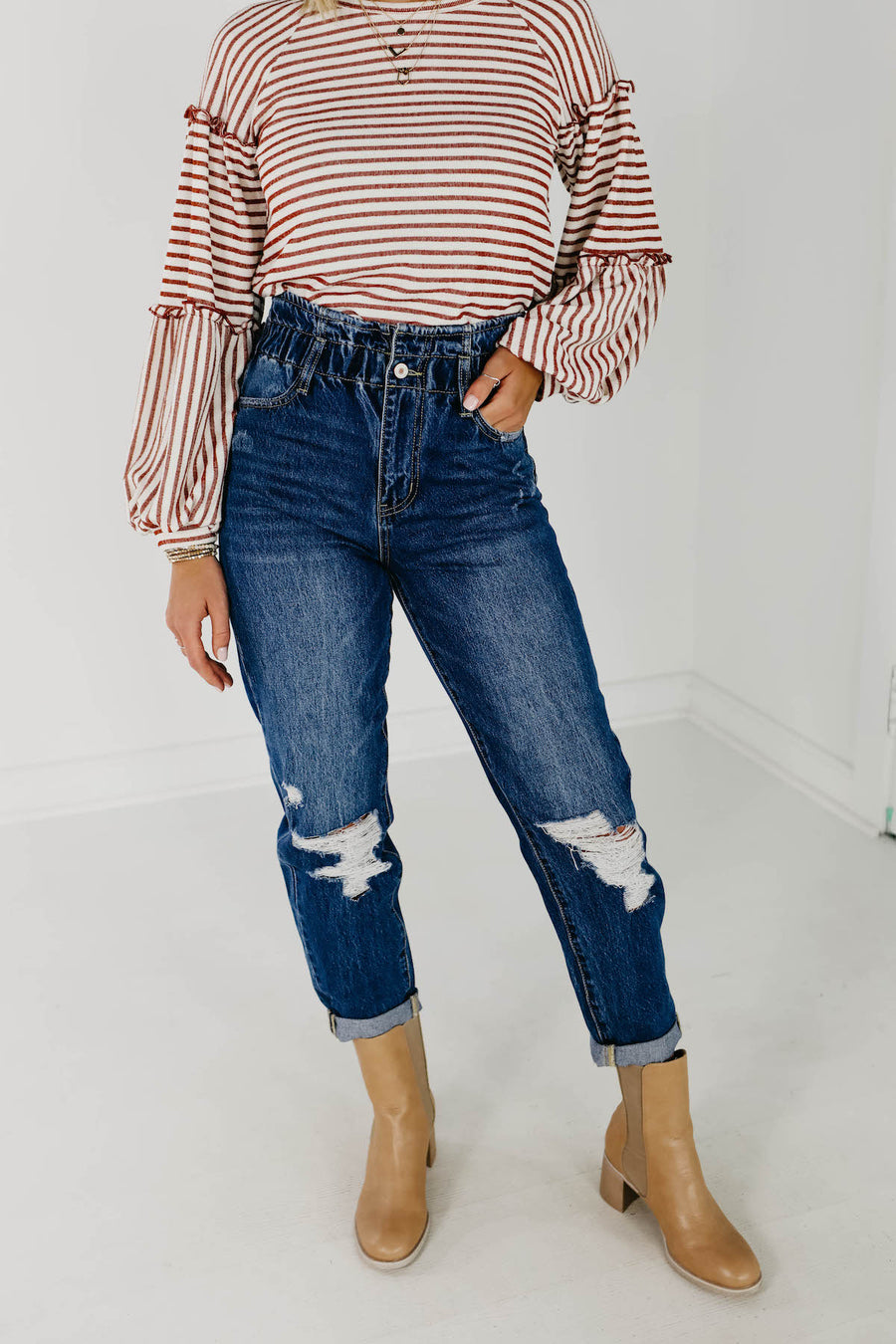 Kan Can High Rise Cuffed Paper Bag Jeans - KC5214M