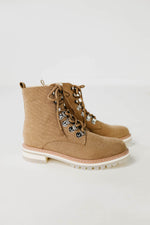 The Camilla Linen Military Bootie | Latte