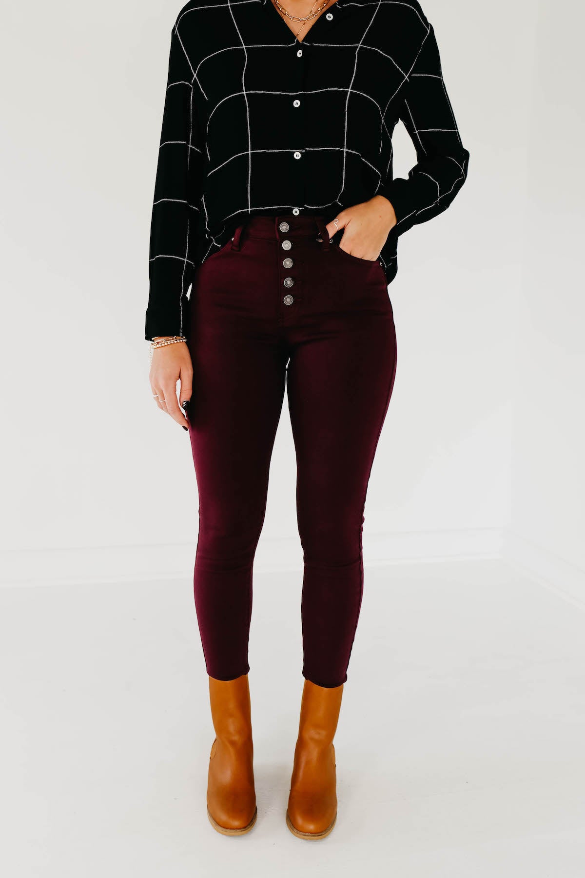 Kan Can 10 Inch High Rise Button Front Skinny - KC9252BG  - FINAL SALE