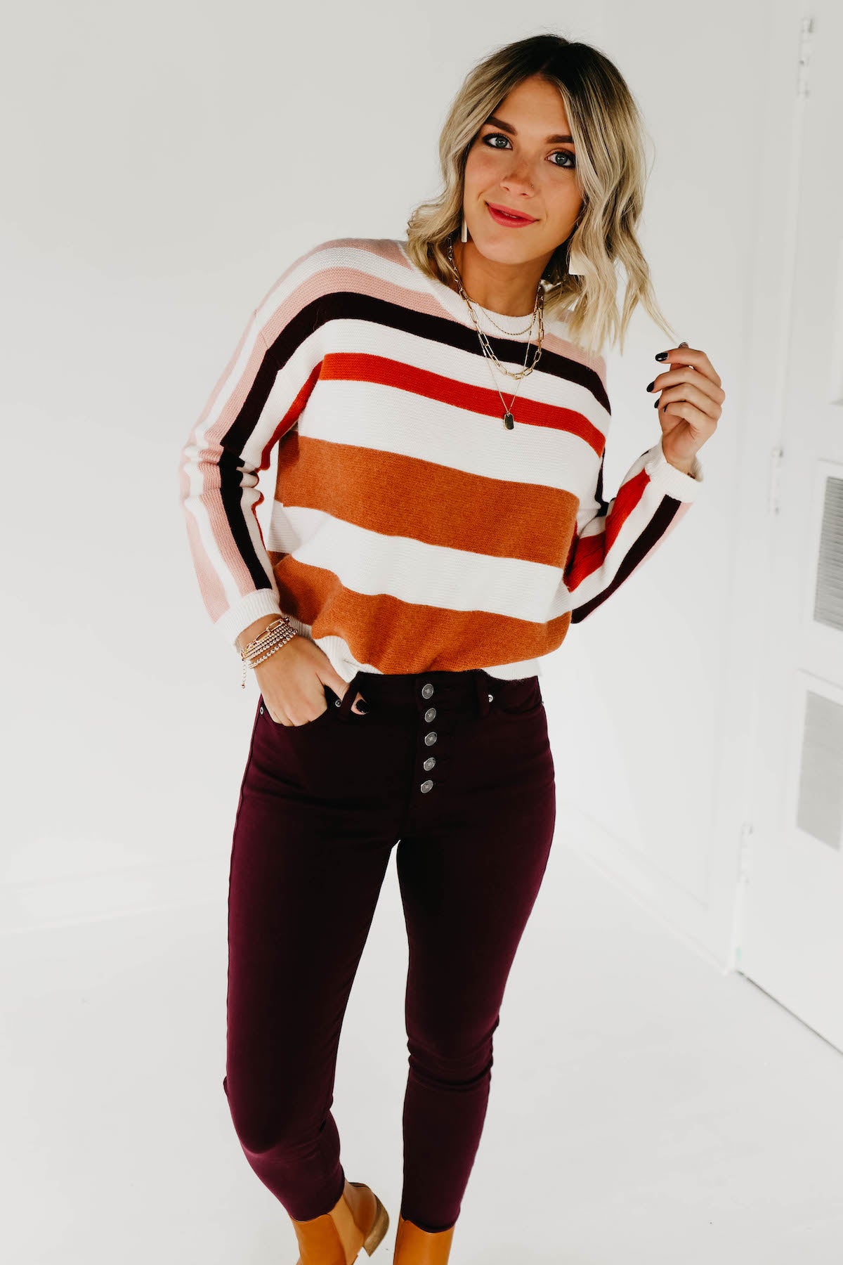The Sofia Striped Sweater - Dusty Pink Multi
