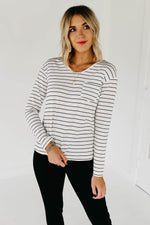 The Damian Round Neck Stripe Top - Ivory/Black