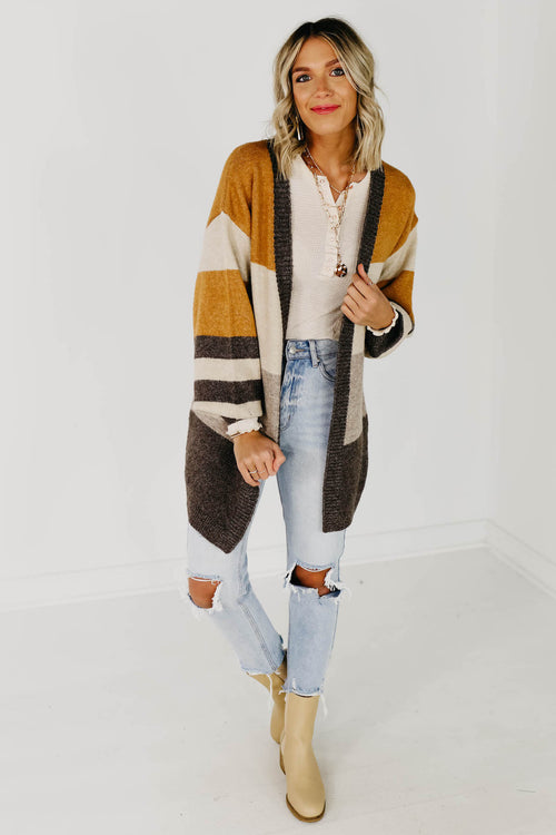 The Mata Colorblock Cardigan - Deep Brown Multi