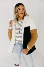 The Alondra Faux Shearling Block Sherpa Coat - Ivory Multi