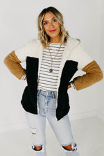The Alondra Faux Shearling Block Sherpa Coat - Ivory Multi