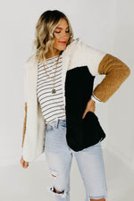 The Alondra Faux Shearling Block Sherpa Coat - Ivory Multi