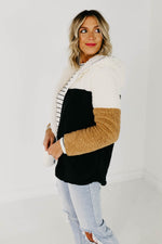 The Alondra Faux Shearling Block Sherpa Coat - Ivory Multi