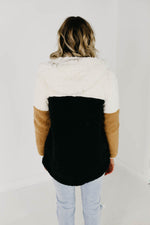 The Alondra Faux Shearling Block Sherpa Coat - Ivory Multi