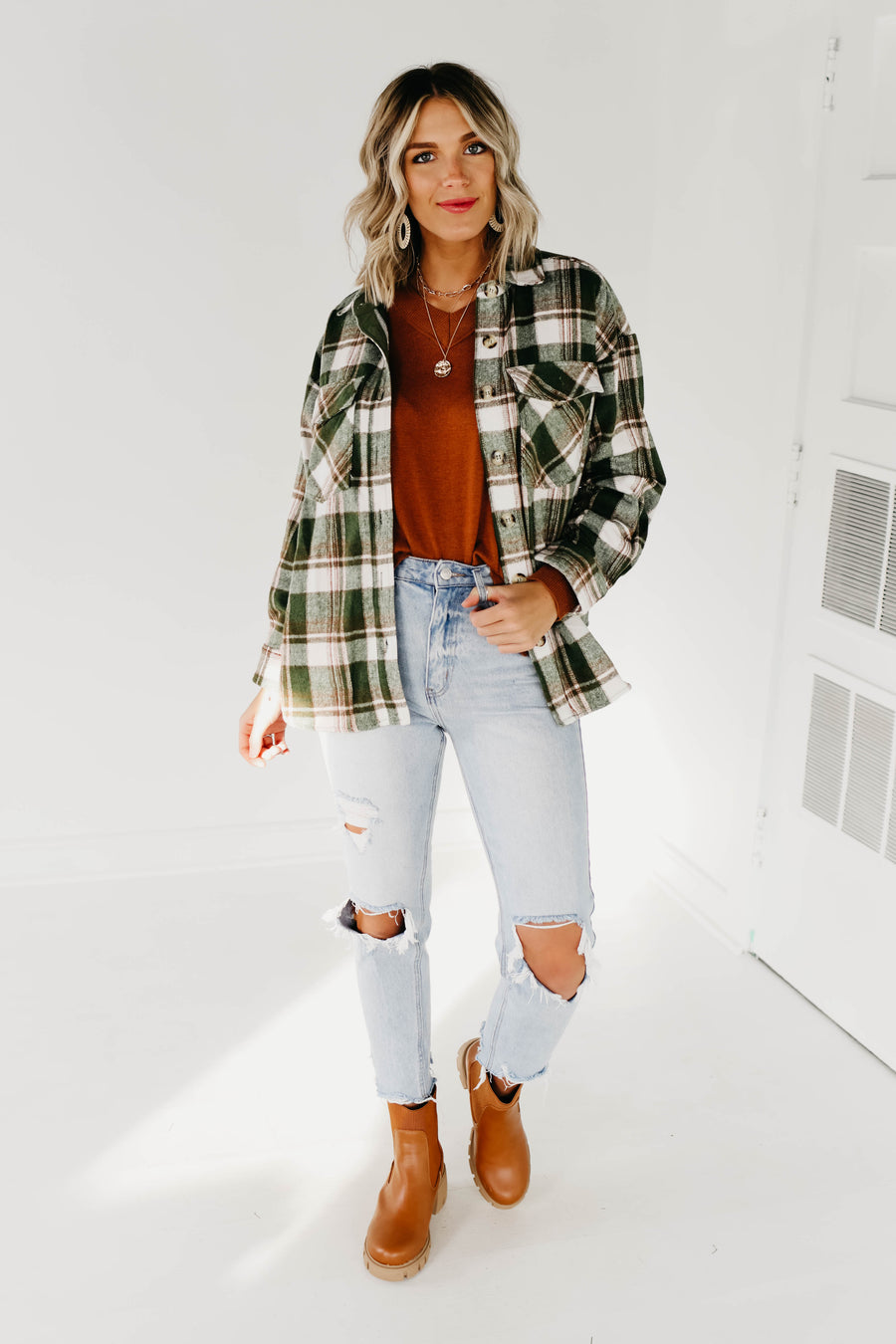 The Charlee Plaid Shacket - Forest