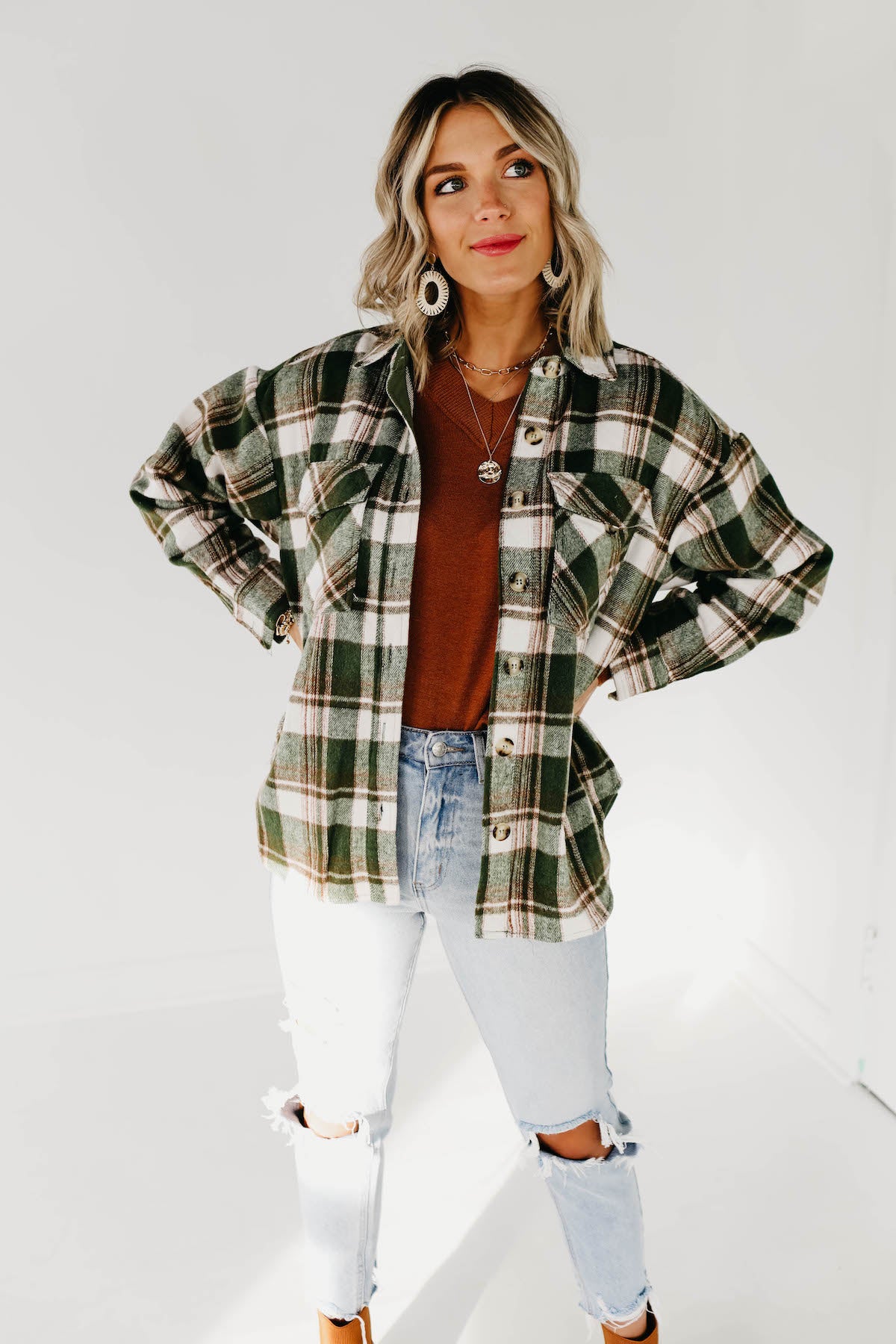The Charlee Plaid Shacket - Forest