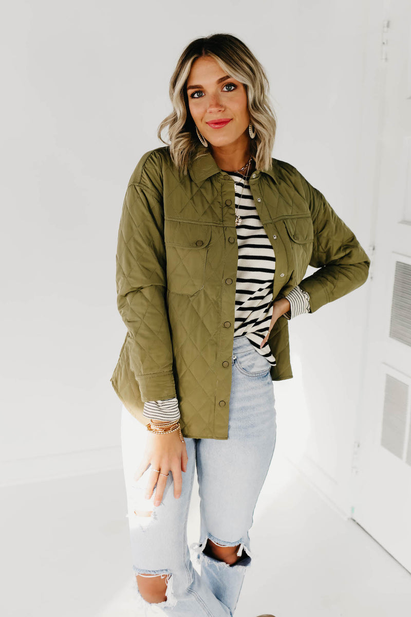 The Samara Quilted Shacket - Dusty Olive