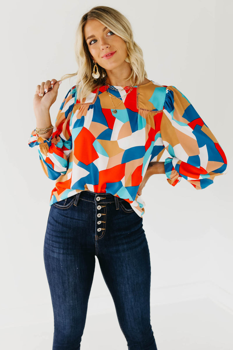 The Maureen Geo Puff Sleeve Blouse
