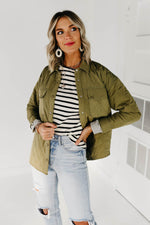 The Samara Quilted Shacket - Dusty Olive