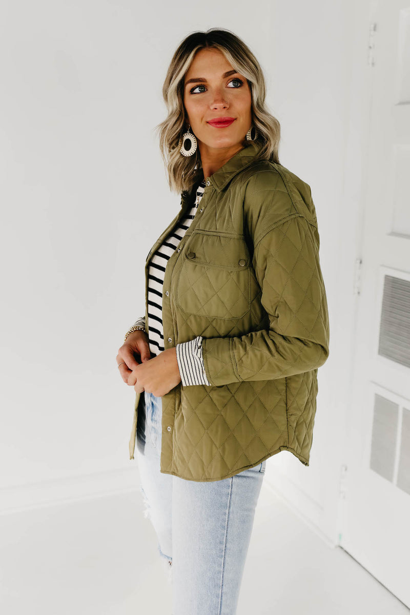 The Samara Quilted Shacket - Dusty Olive