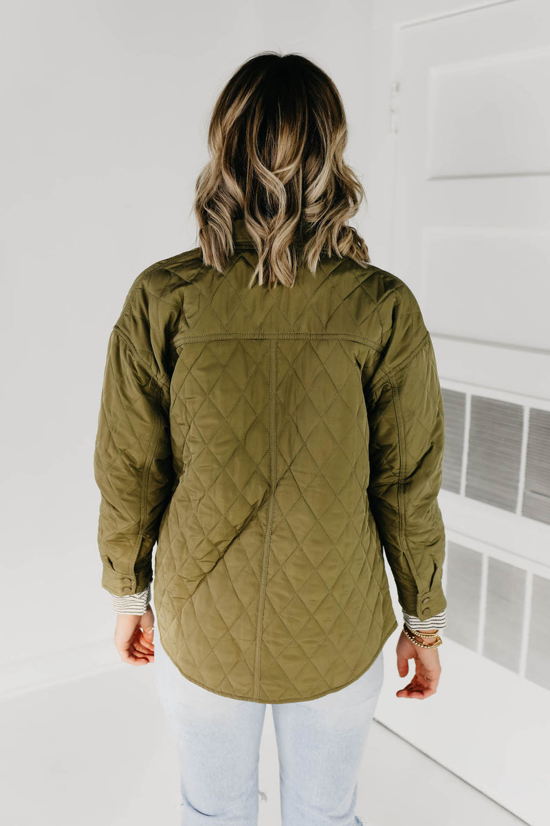 The Samara Quilted Shacket - Dusty Olive